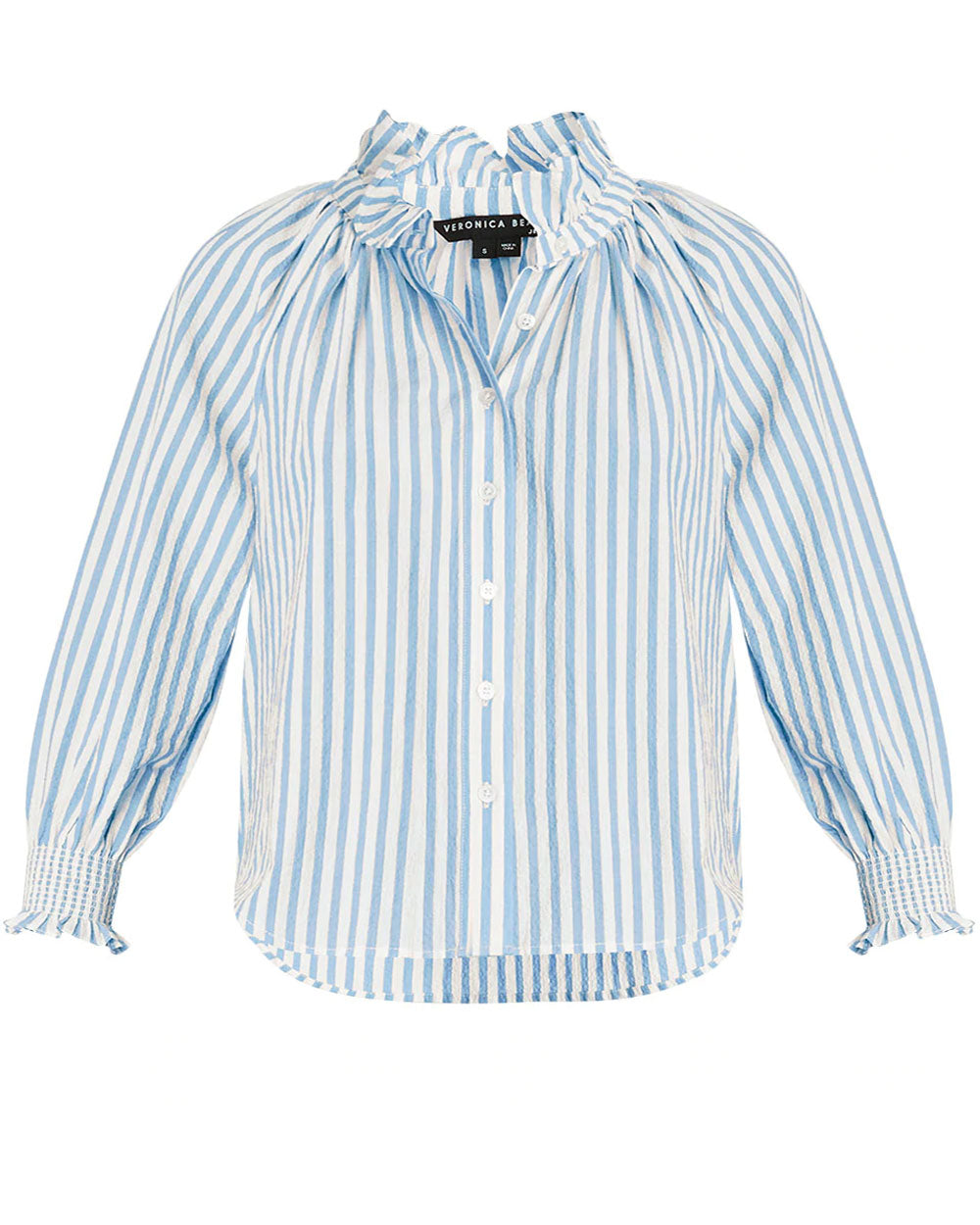 Veronica Beard Blue Stripe Seersucker Calisto Button Down Shirt ...