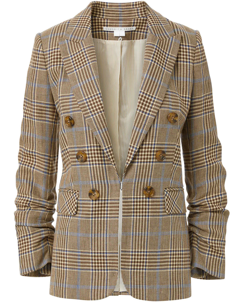 Veronica Beard Camel and Steel Blue Plaid Beacon Dickey Jacket ...