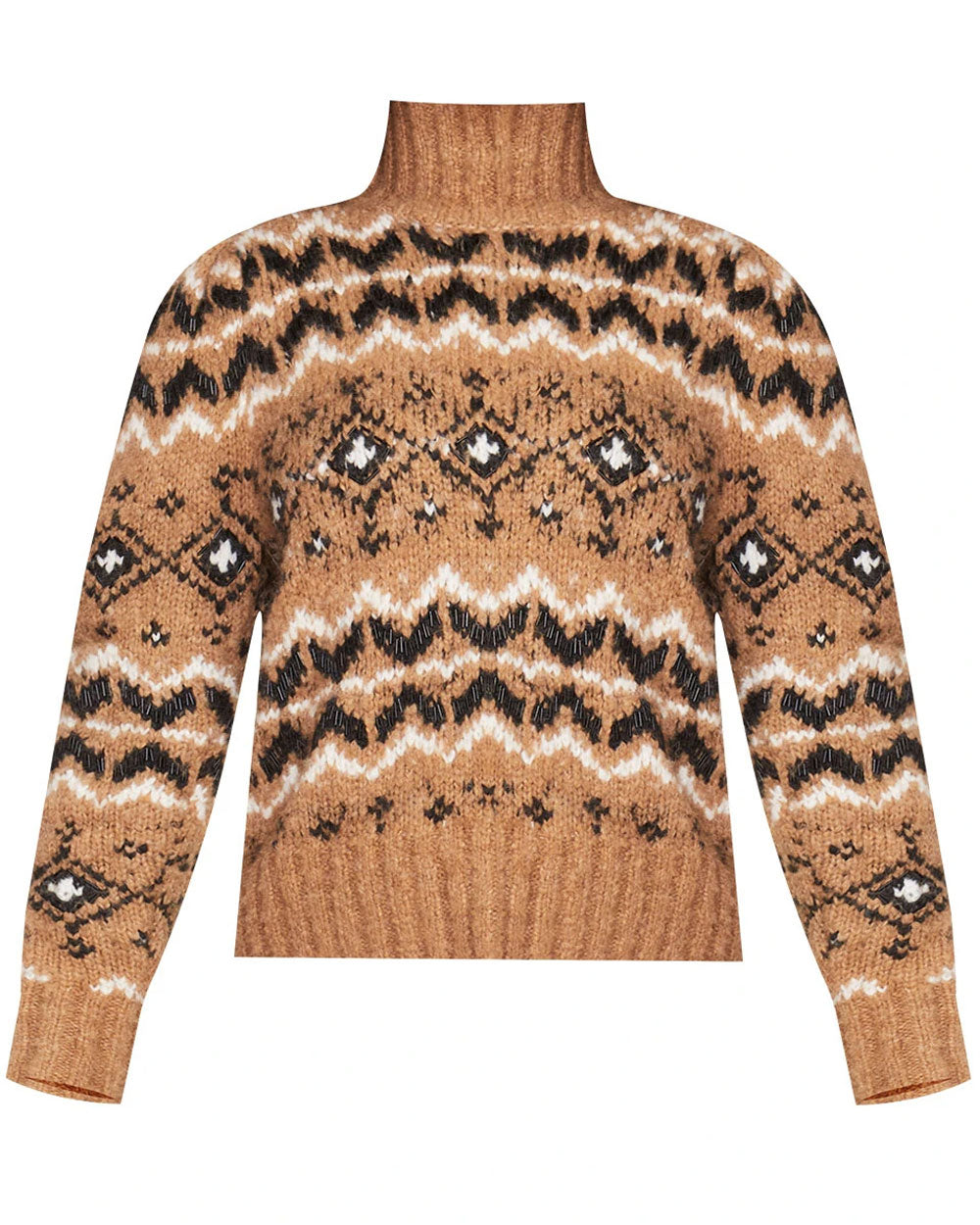 Veronica Beard Camel Multi Chiana Embellished Fair Isle Sweater ...