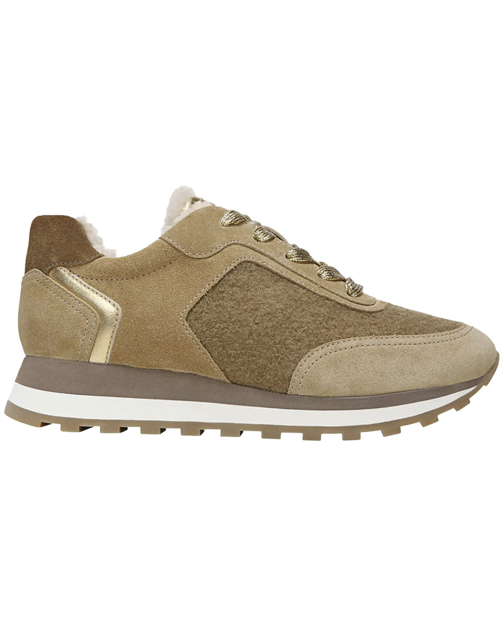 Hartley Mixed Leather Shearling Sneaker in Sand