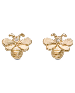 Yellow Gold Diamond Bee Stud Earrings