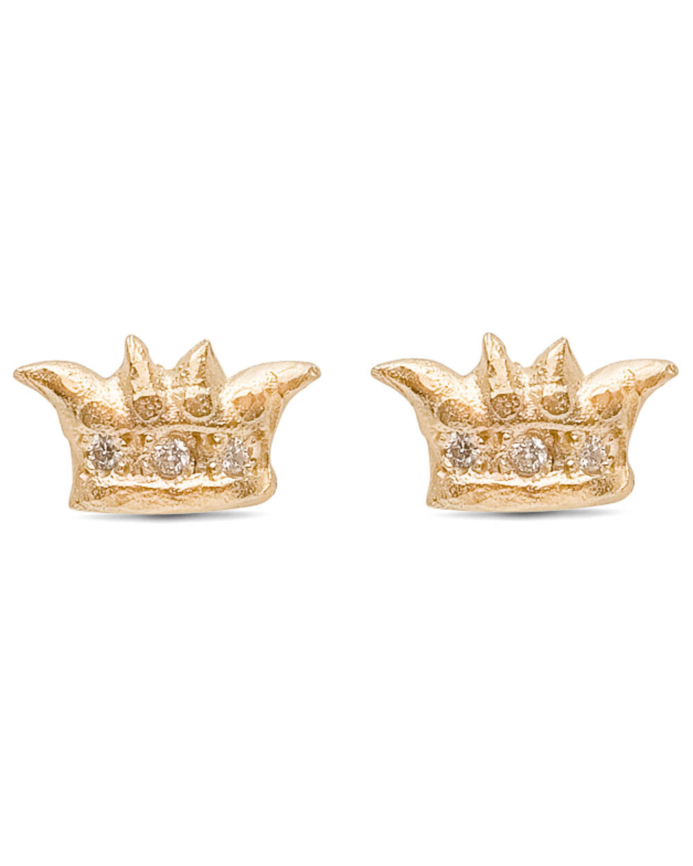 Yellow Gold Diamond Crown Stud Earrings