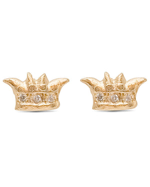 Yellow Gold Diamond Crown Stud Earrings