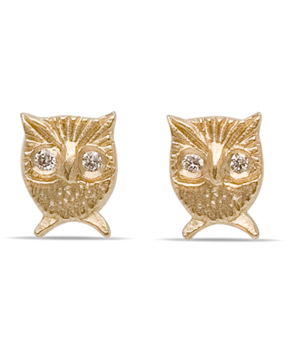 Yellow Gold Diamond Owl Stud Earrings