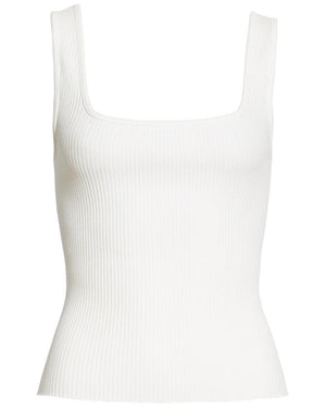 Off White Ribbed Square Neck Tank