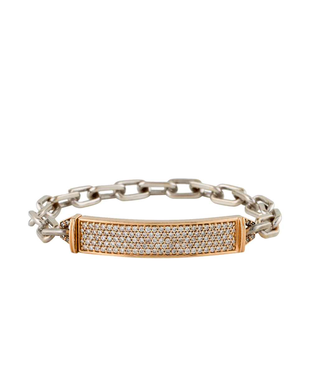 18k Rose Gold Diamond ID Bar with White Gold Chain