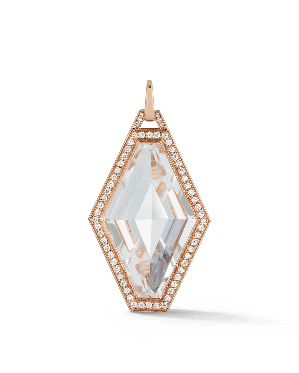 Bell 18k Rose Gold, Diamond, and Rock Crystal Hexagon Charm
