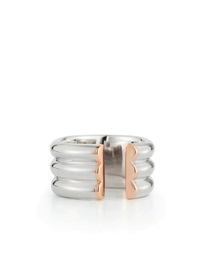 Thoby Sterling Silver 3-Row Tubular Open Ring with 18k Rose Gold Ends