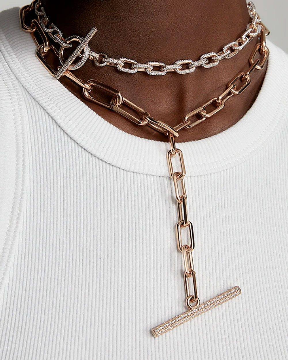 Saxon Graduated Link Chain and Diamond Toggle Necklace