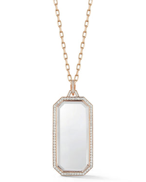 Bell Rose Gold, Diamond and Rock Crystal Rectangular Tablet Charm