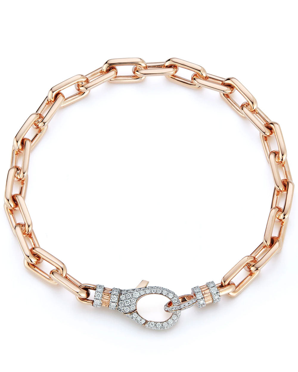 Clive Rose Gold Chain Link Bracelet with Diamond Lobster Clasp