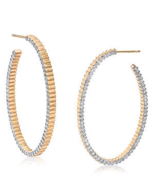 Clive Rose Gold and Diamond Fluted Oval Hoop Earrings