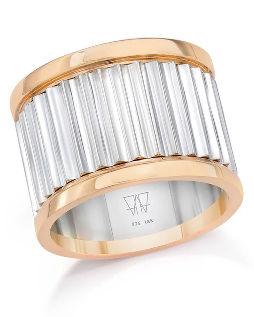 Clive Rose Gold and Sterling Silver Fluted Band Ring