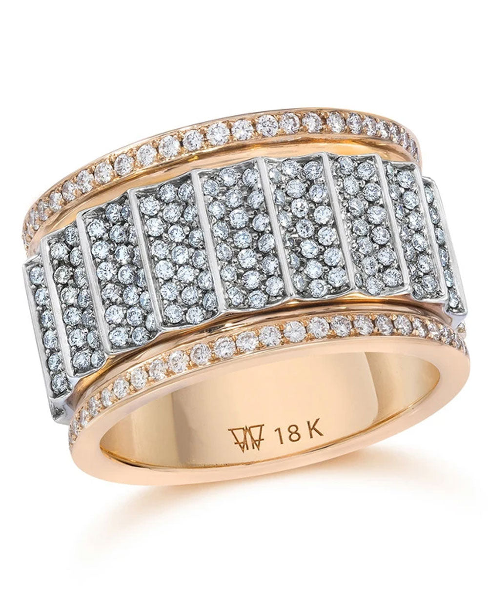 Clive Two Tone All Diamond Wide Fluted Band Ring