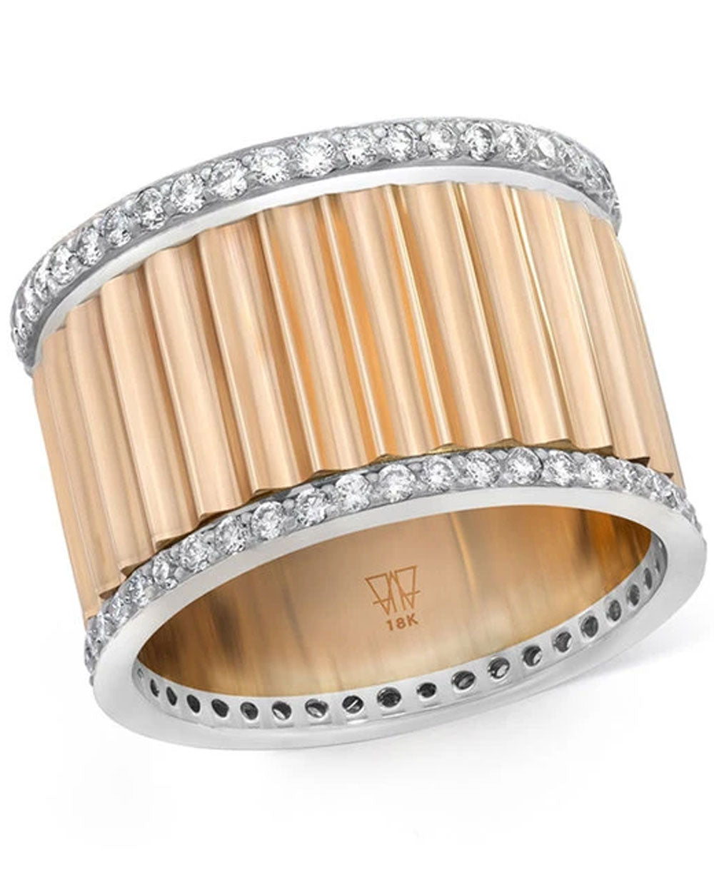 Clive Rose Gold and White Gold Diamond Edge Fluted Band Ring