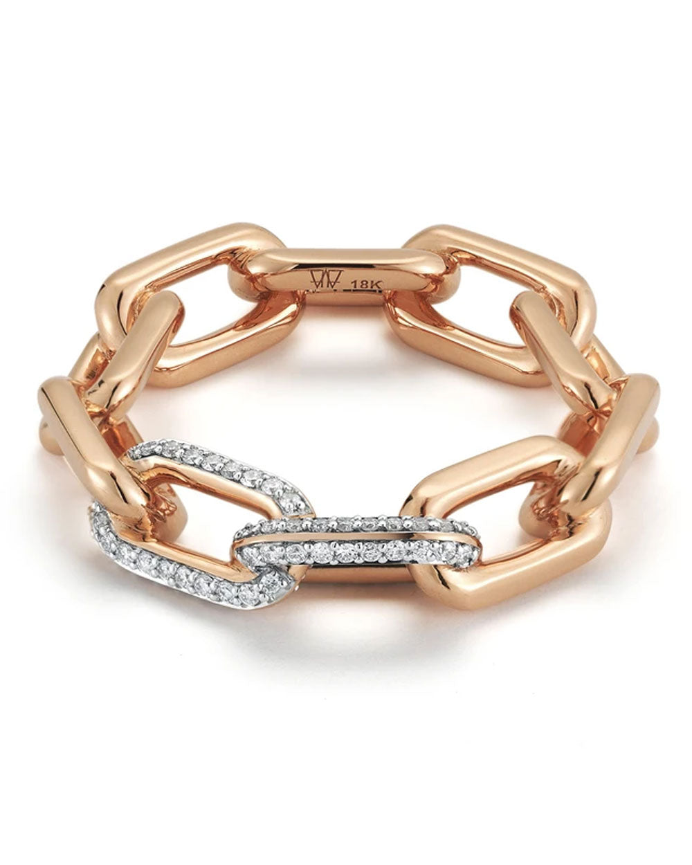 Saxon Rose Gold Large Double Diamond Chain Link Ring