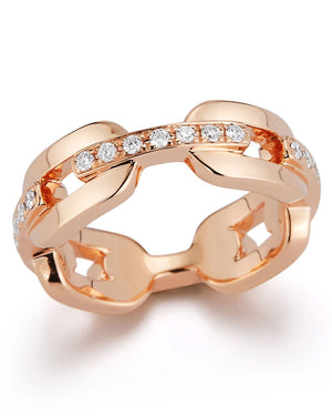 Saxon Rose Gold and Diamond Bar Flat Chain Link Ring