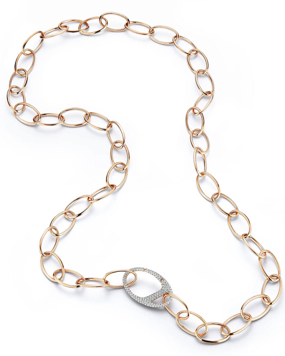 Saxon Rose Gold and Diamond Oval Link Necklace