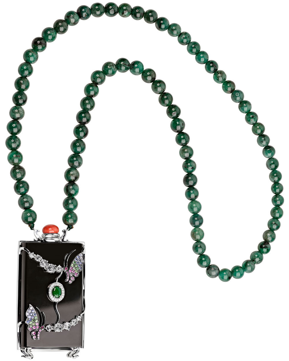 Black and Green Jade Beaded Pendant Necklace