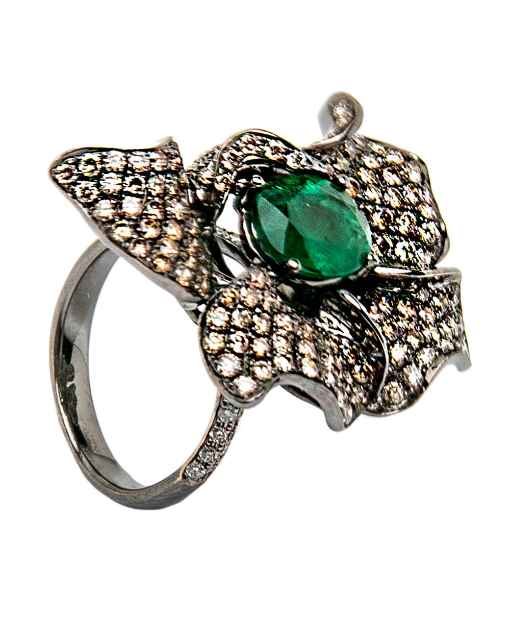 Emerald and Diamond Double Ring