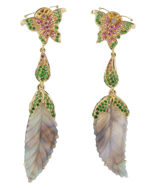 Opal and Sapphire Butterfly Drop Earrings