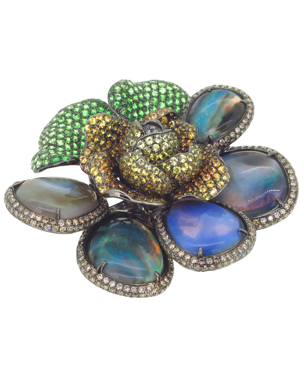 Opal and Tsavorite Flower Ring