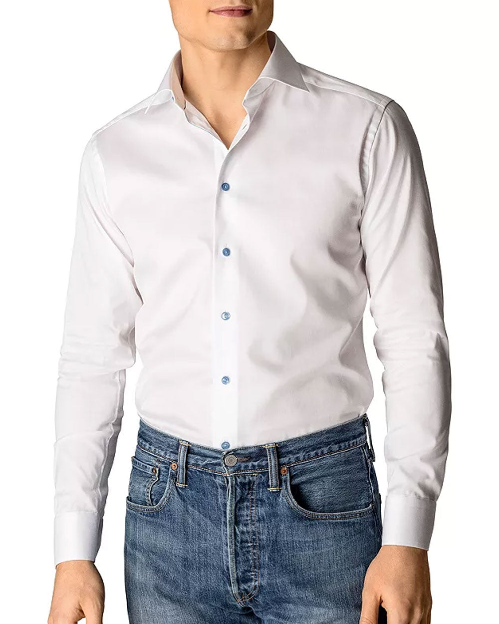 Eton White Twill Dress Shirt with Blue Details