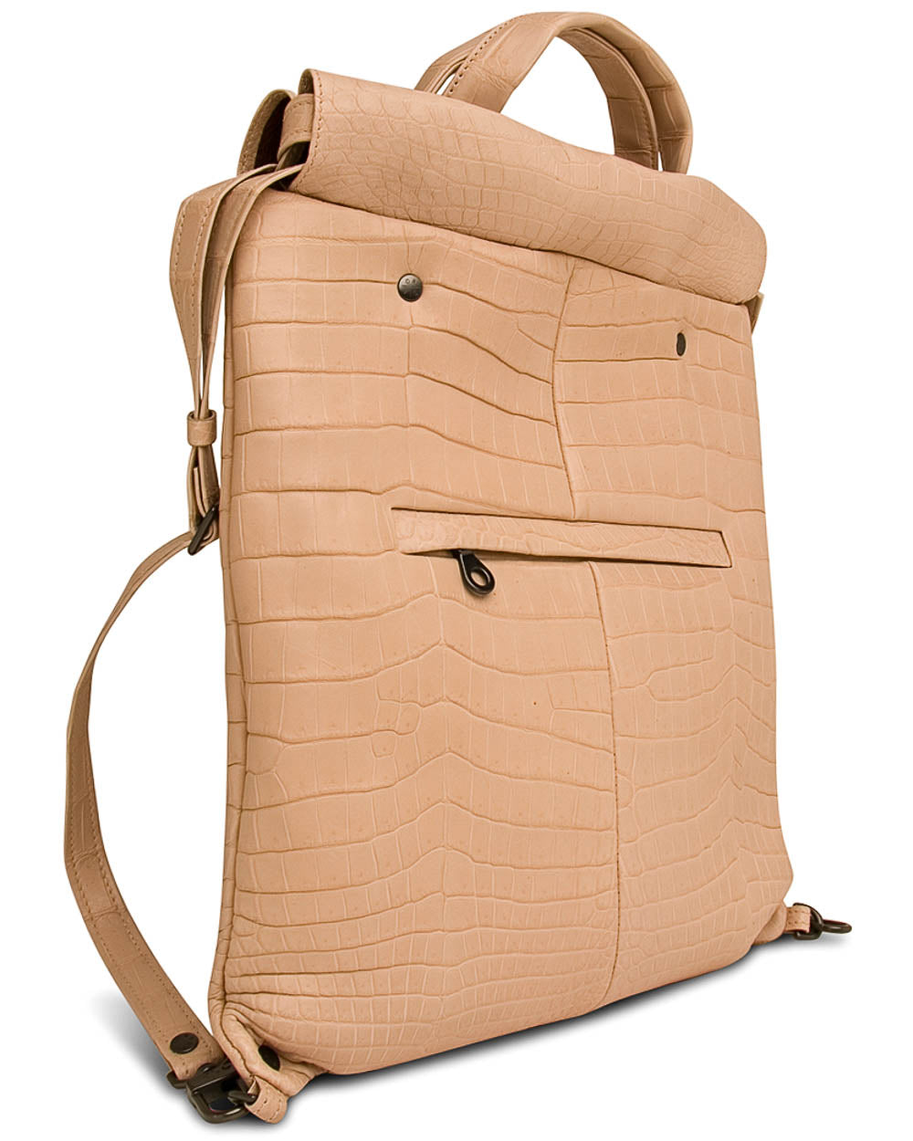 Crocodile Drawstring Convertible Backpack in Nude