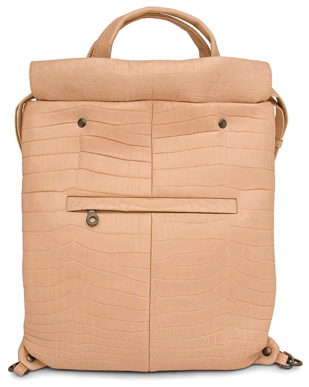 Crocodile Drawstring Convertible Backpack in Nude