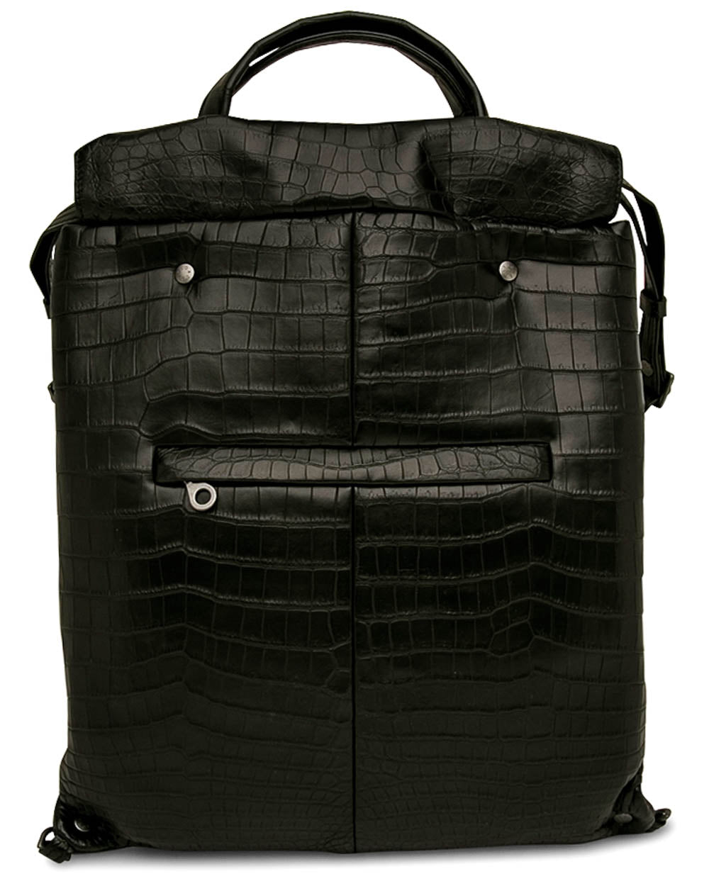 Crocodile Drawstring Convertible Backpack in Black