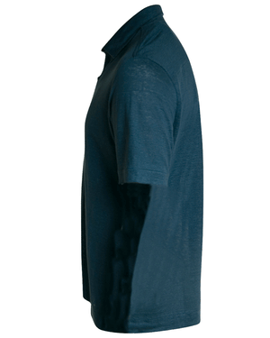 Blue Linen Short Sleeve Polo