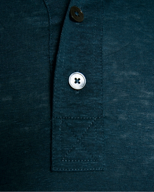 Blue Linen Short Sleeve Polo
