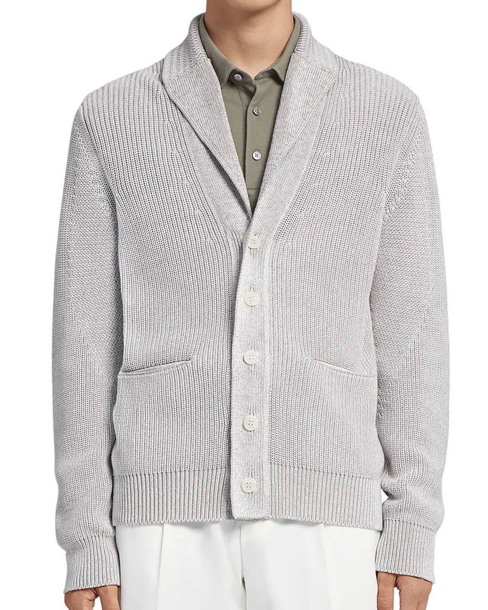 Grey Cotton and Silk Cardigan