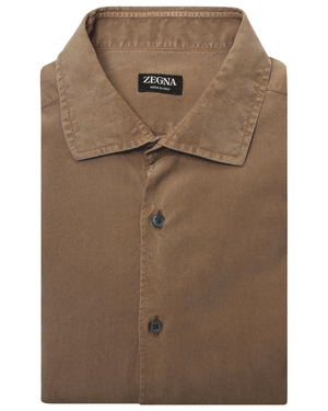 Light Brown Garment Dyed Silk Sportshirt