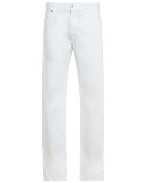 White Cotton Blend Slim Fit Casual Pant