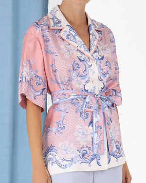 Coral Swirl Floral Oversized Belted Shirt