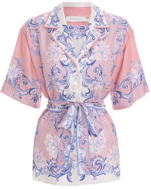 Coral Swirl Floral Oversized Belted Shirt