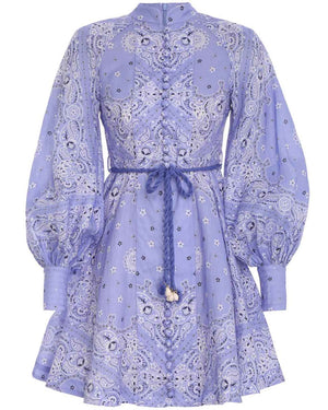 Cornflower Paisley Violet Button Up Mini Dress