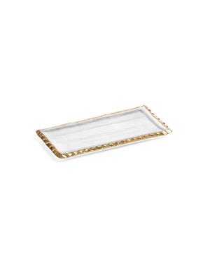 Small Clear Textured Rectangular Tray with Gold Rim