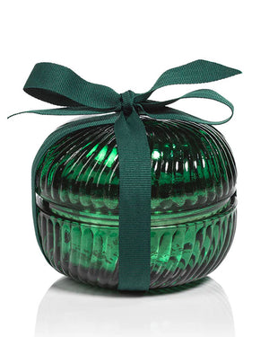 Green Fluted Round Large Glass Candle