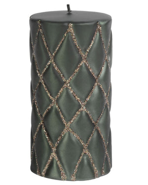Large Green Velvet Quilted Pillar Candle