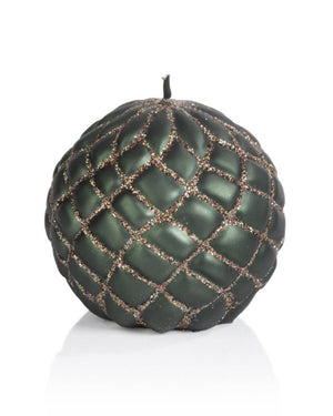 Round Ball Green Velvet and Glitter Quilted Candle