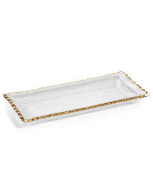 Clear Textured Rectangular Tray with Jagged Gold R