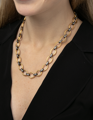 24K Gold and Gilver Diamond Link Rachel Necklace