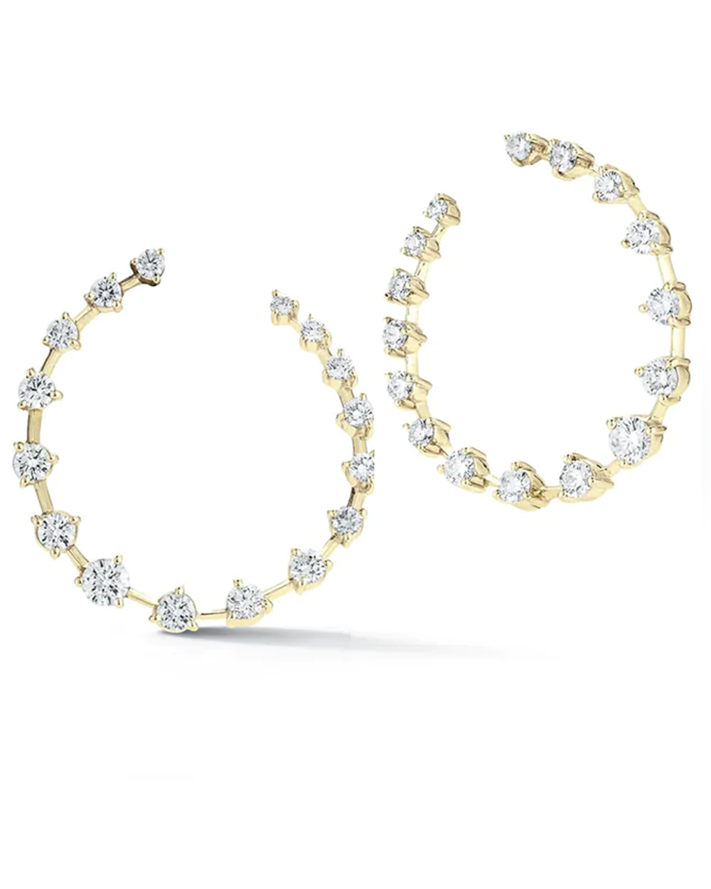 18k Yellow Gold Crescent Diamond Hoop Earrings