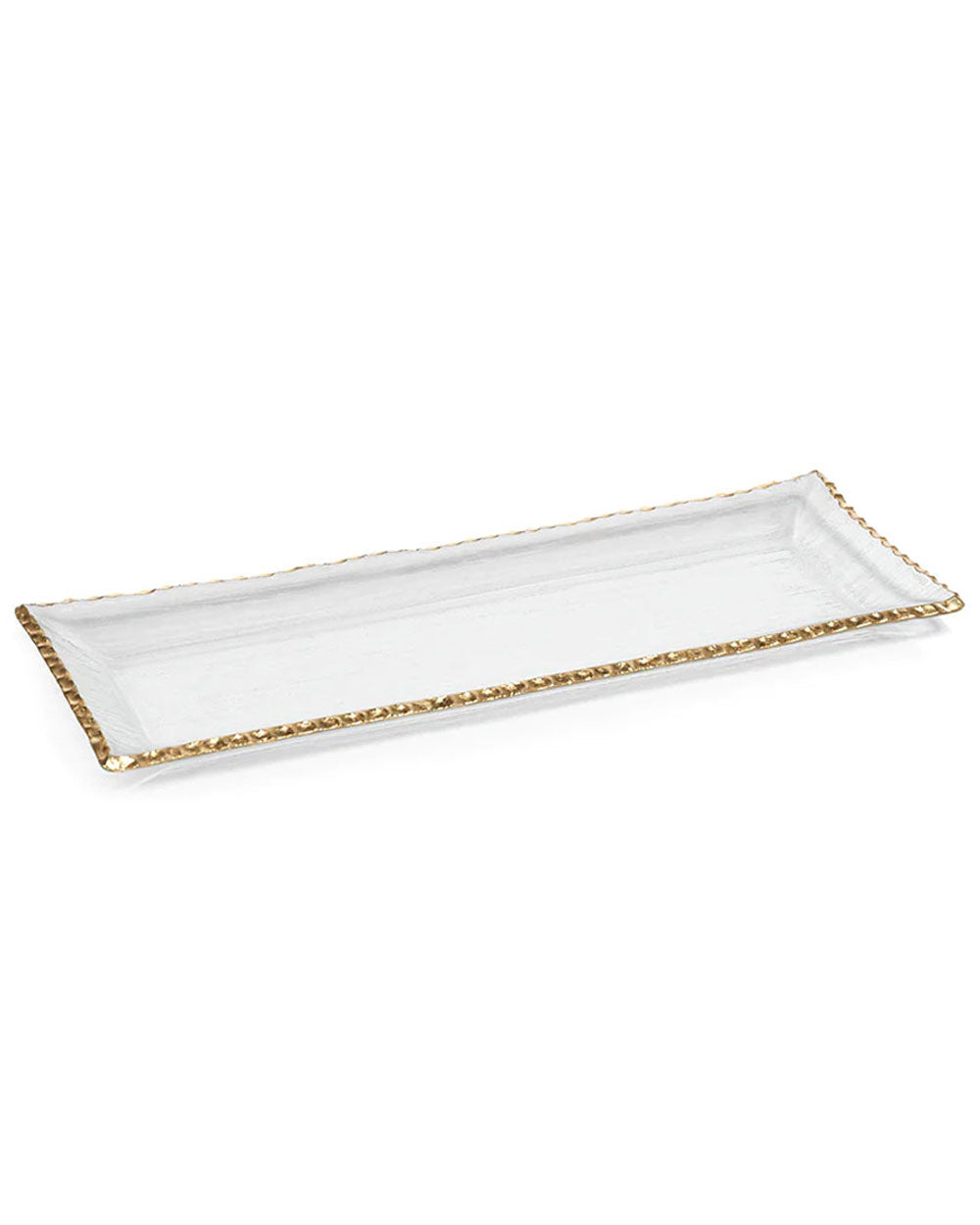 Large Clear Textured Rectangular Tray with Gold Rim