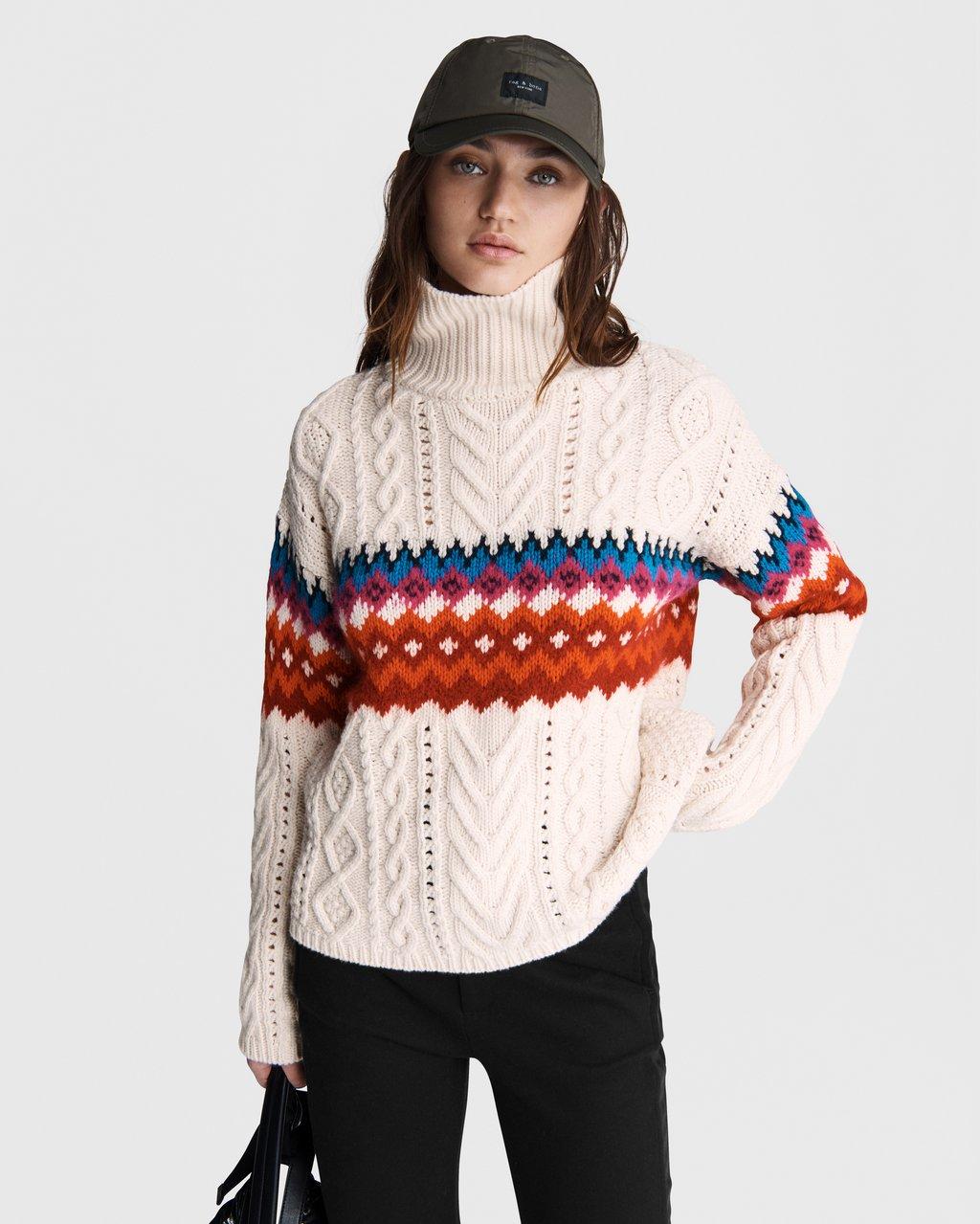 Cream Multi Knit Willow Fair Isle Turtleneck Sweater