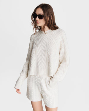 Ivory Cashmere Cable Knit Pierce Sweater
