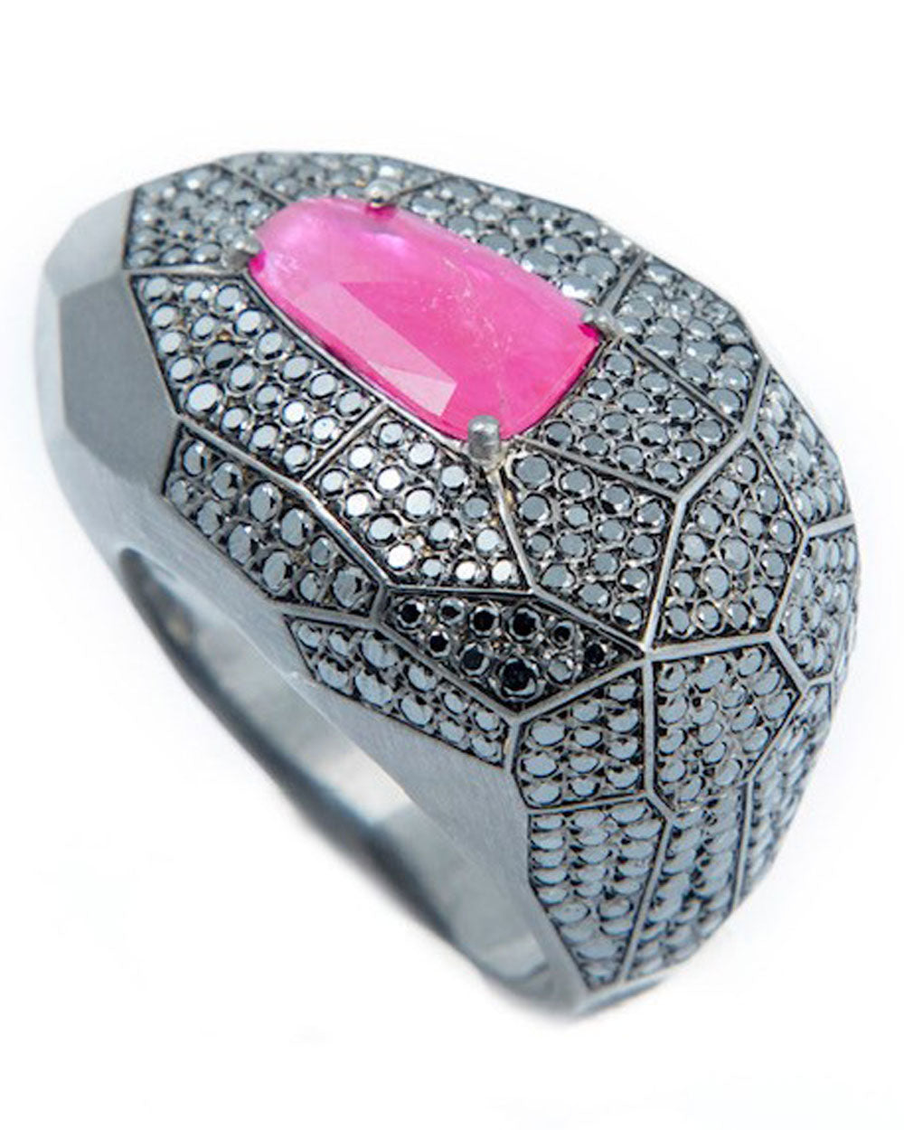 Ruby and Black Diamond Facet Collection Ring