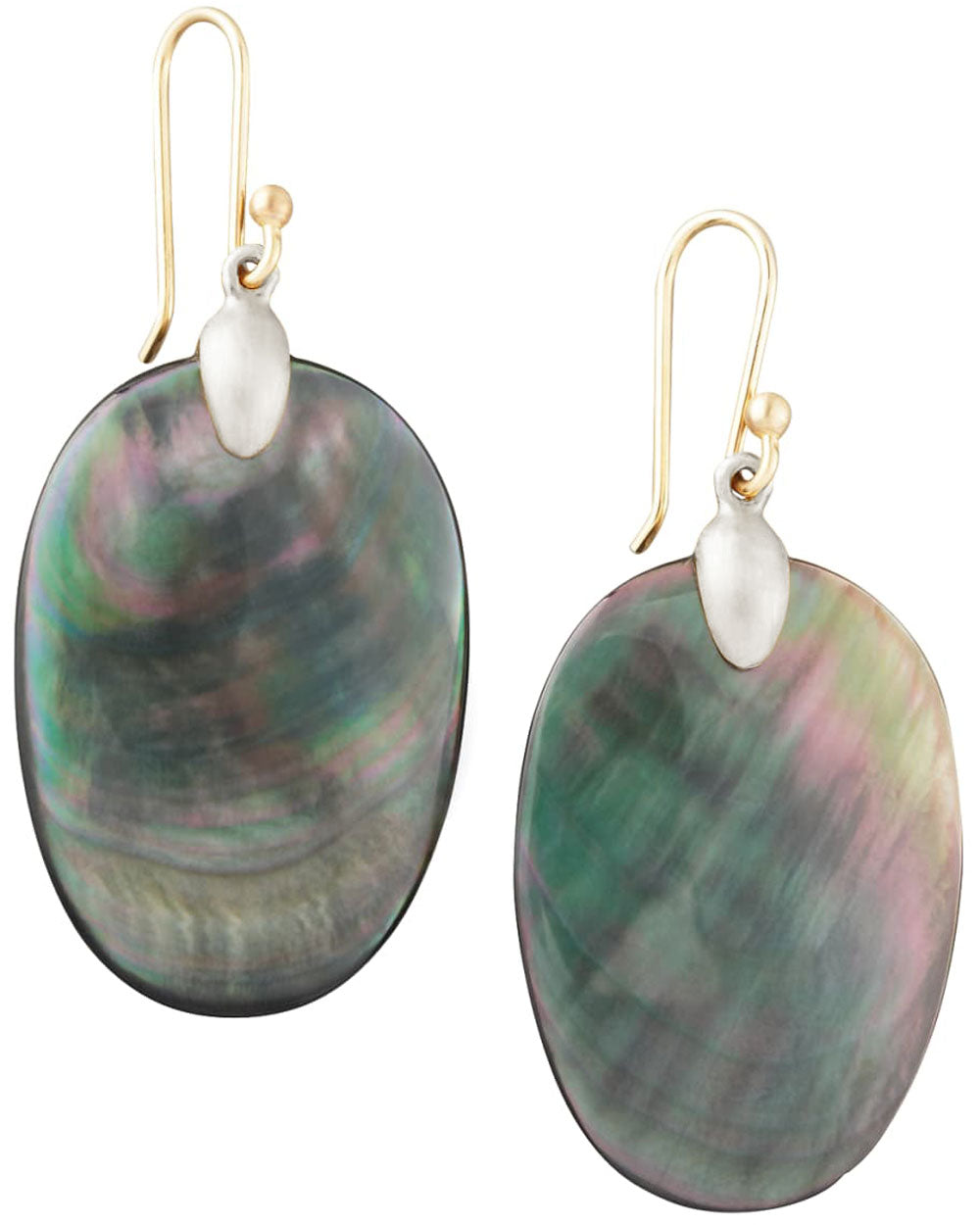 Silver Black Mother of Pearl Large Chip Earrings